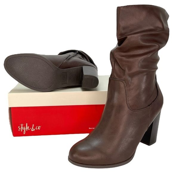 Style & Co. Saraa Chocolate Faux Leather Ruched Womens Booties Size 6M - Picture 12 of 13
